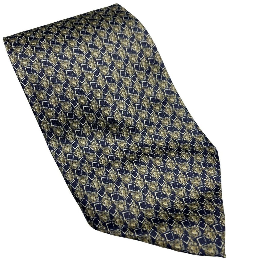 Rene Chagal Men's Vintage Designer Tie Brown & Blue Geometric Design 57"x3.75"